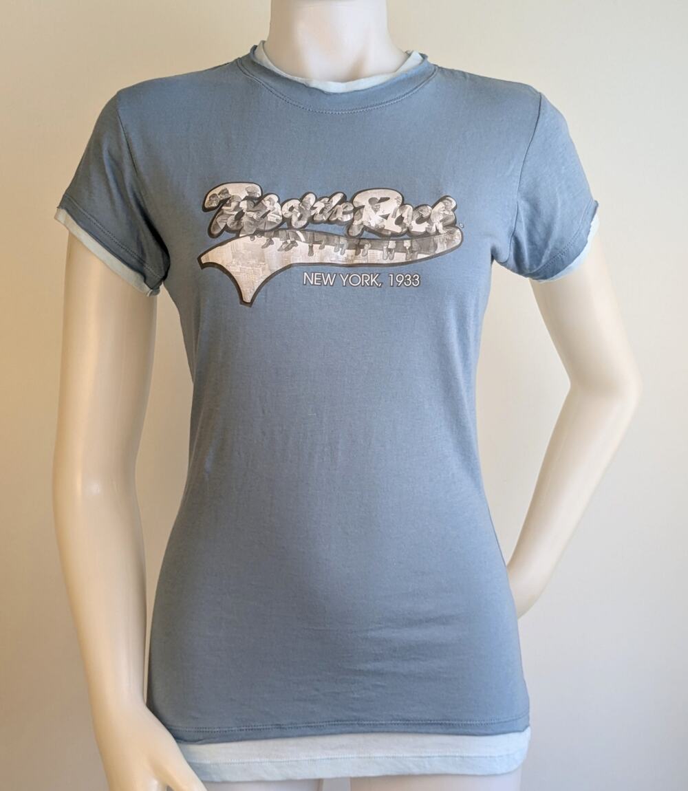 Top Of The Rock Womens Tee Shirt Large Blue NY Mob Swoosh Graphic Cotton NEW